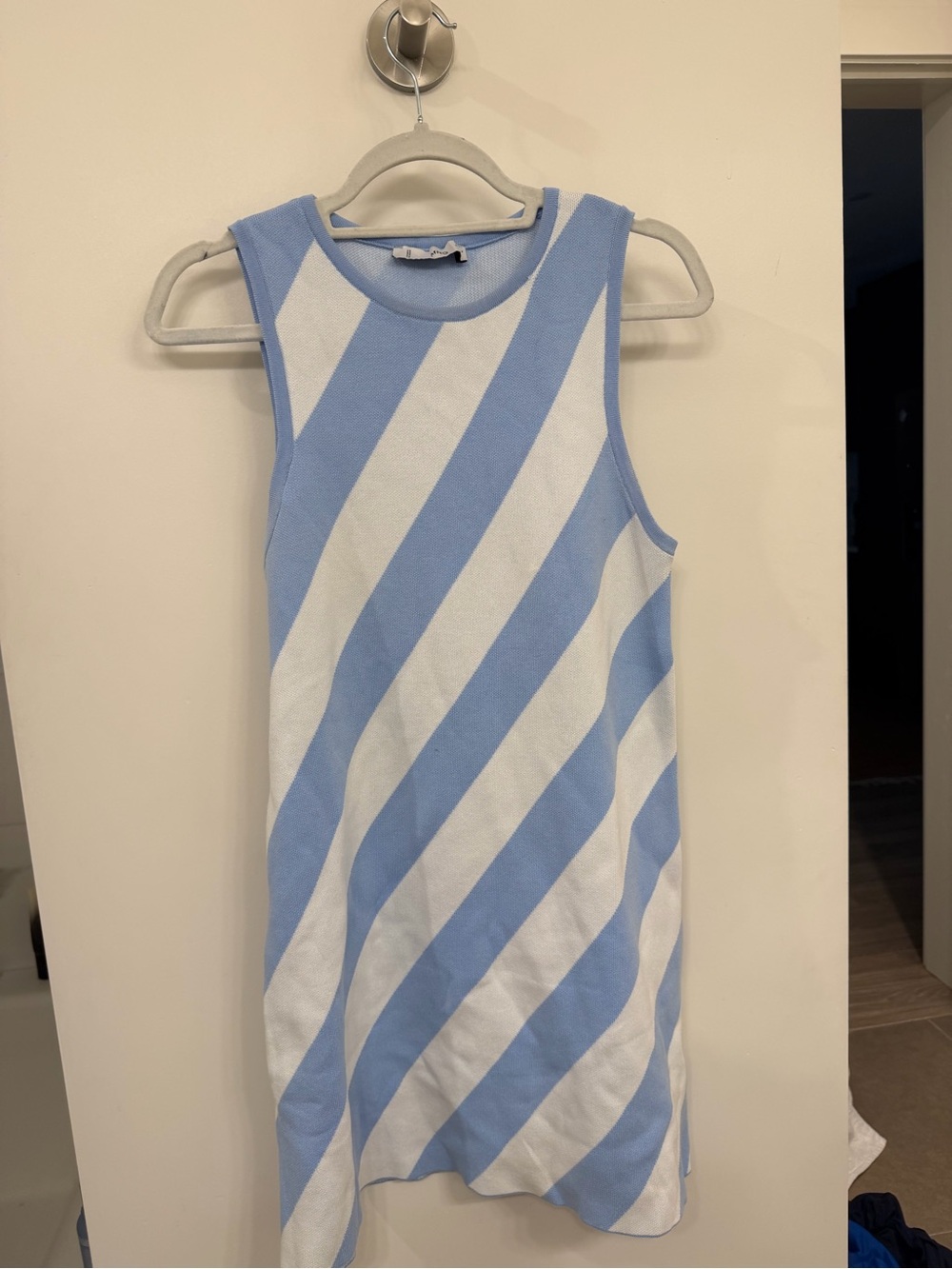 Mango Sky Blue and White Diagonal Stripe Knit mini dress